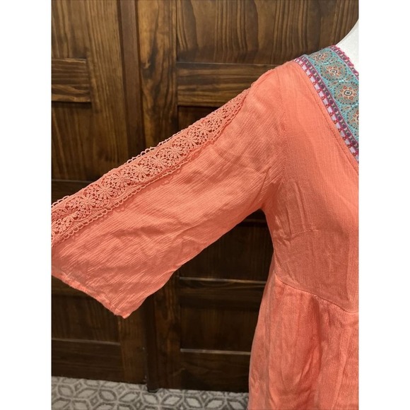 White Mark Dress Women Small Coral Flutter Sleeve V Neck Tie Back Tunic - Picture 9 of 12